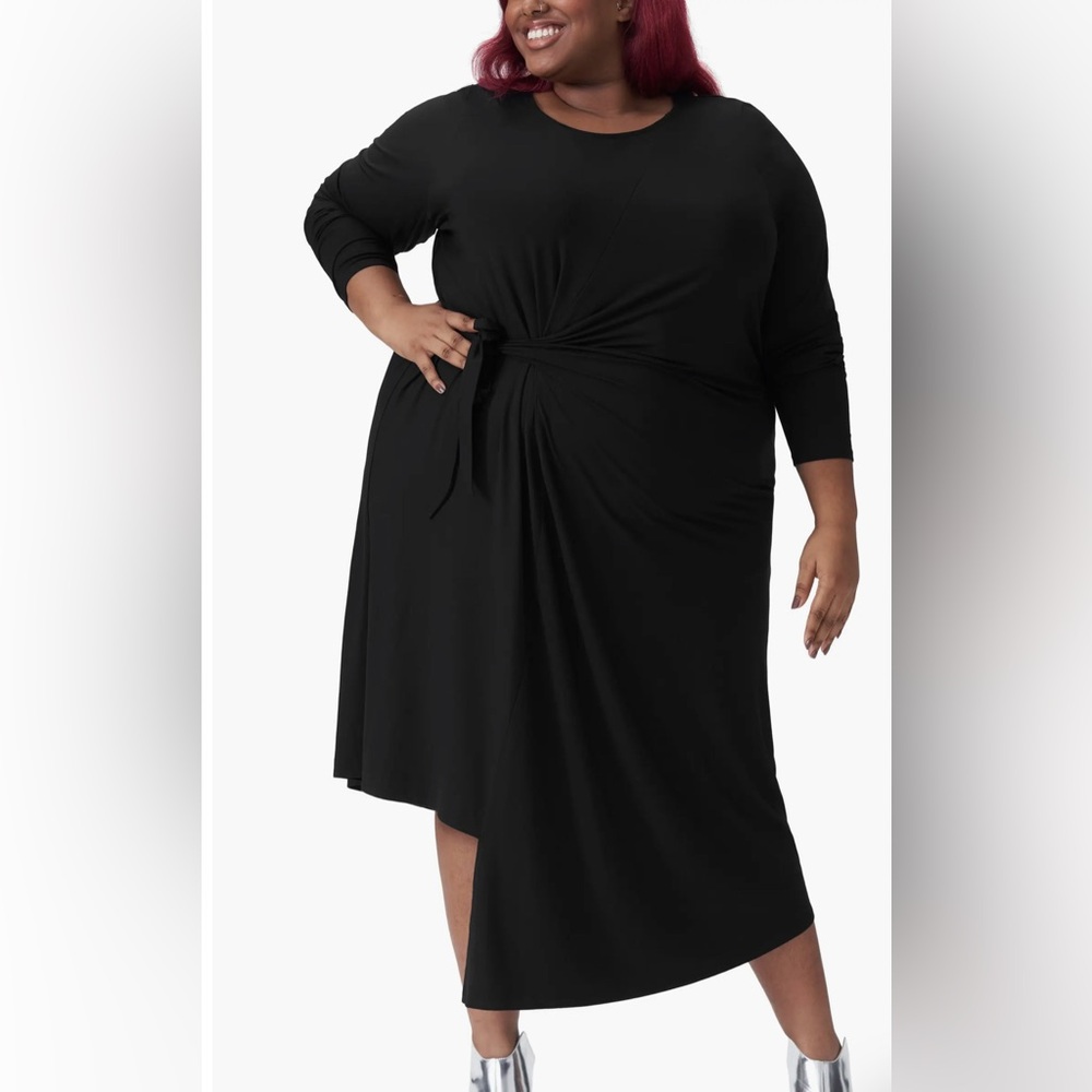 Universal Standard - Dina Long Sleeve Side Tie Dress - Black XS 10/12 - Bamboo